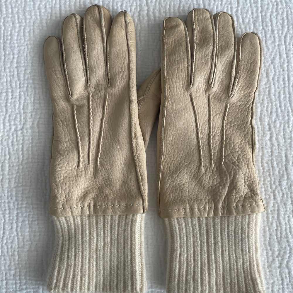 Cole Haan cream leather and cashmere gloves